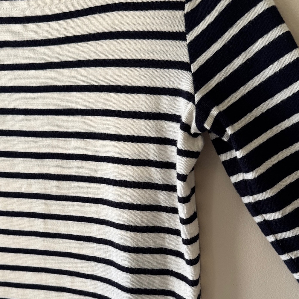 LOFT Black and White Striped Boatneck 3/4 Sleeve Top - Picture 4 of 5